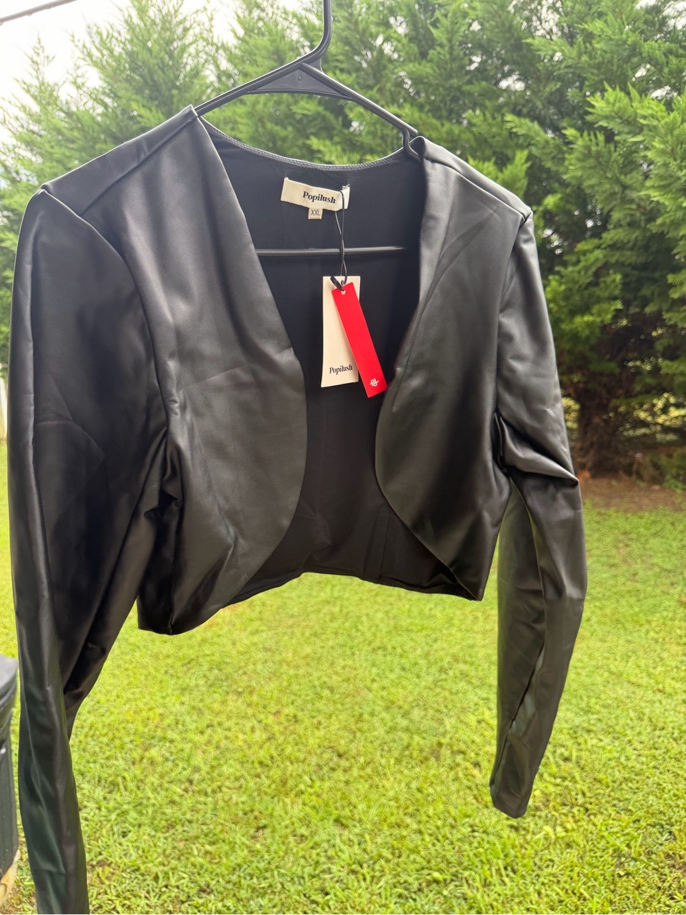 Black Faux Leather Cropped Jacket size XXL brand is Popilush